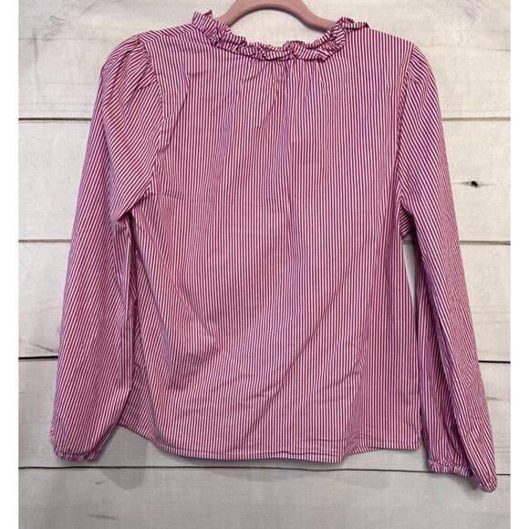 J. Crew Size Med Top Pink White Stripes Ruffle Collar - Picture 5 of 5